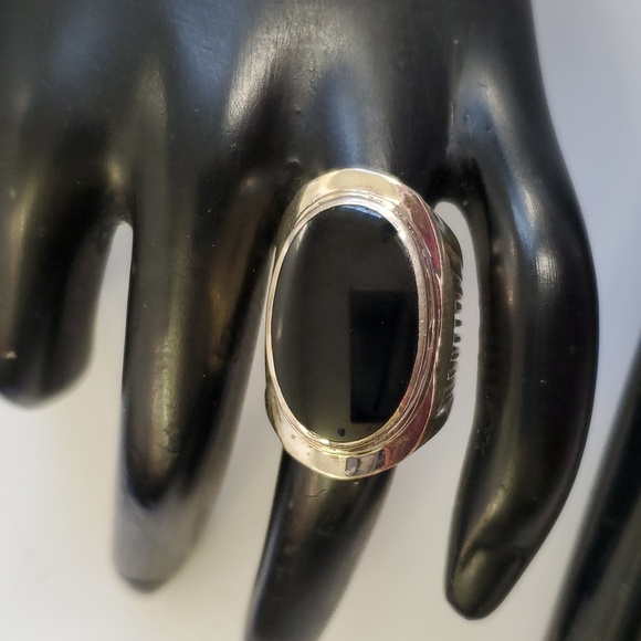 Vintage Jewelry - Sterling Silver 925 Onyx Basket Weave Large Statement Ring